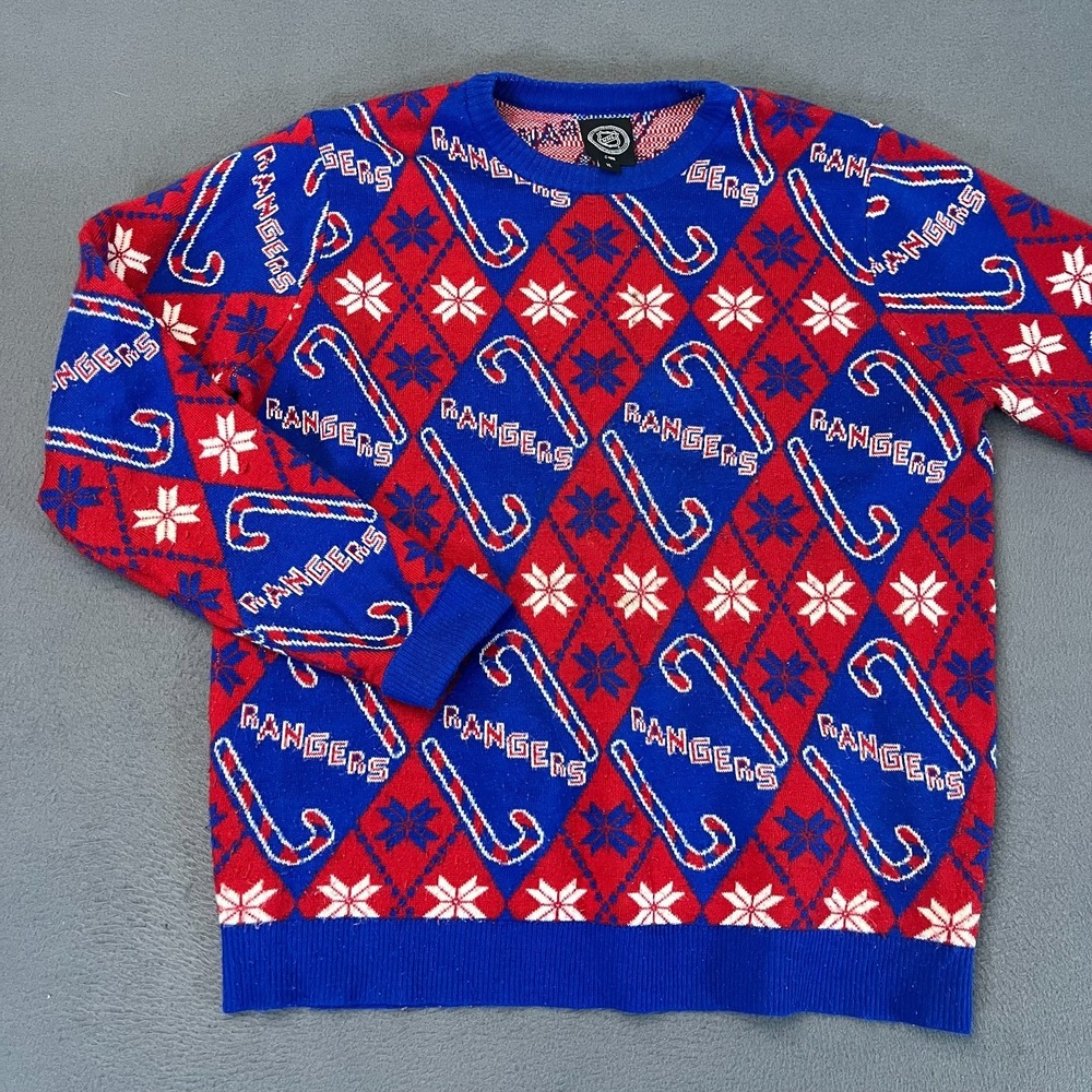 New York Rangers Men's Size XL Christmas Sweater Candy Cane NHL Winter‎ All Over